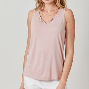 MYSTREE Blush Pink V-Neck Tank Top, Soft Stretch Sleeveless Blouse, Classic